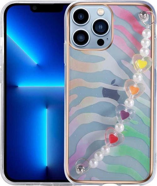 Iphone 13 Pro Max Ile Uyumlu Kılıf Kalp Desenli Tutacaklı Mellifluous Kılıf Pembe-yeşil