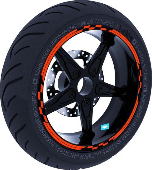 Moto GP Yarış Bayraklı Floresan Turuncu Jant Şeridi Sticker Çınar Extreme 