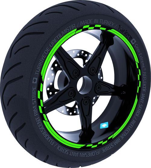 Moto GP Yarış Bayraklı Floresan Yeşil Jant Şeridi Sticker Çınar Extreme 