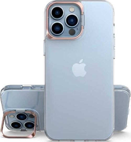 Iphone 13 Pro Max Ile Uyumlu Kılıf Kamera Metal Stand Aparatlı Airbag Becoming Kapak Rosegold