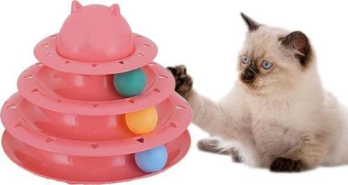 3 Katlı Toplu Yuvarlak Kedi Oyuncağı, Sarma Topu, Pembe Toplu Yuvarlak Kedi Oyuncağı Kedi Eğlencesi