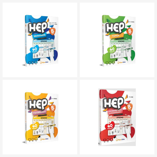 Hiper Zeka 8. Sınıf HEP Serisi Tüm Dersler Haftalık Deneme Föyleri Seti 4 Kitap Hiper Zeka Yayınları