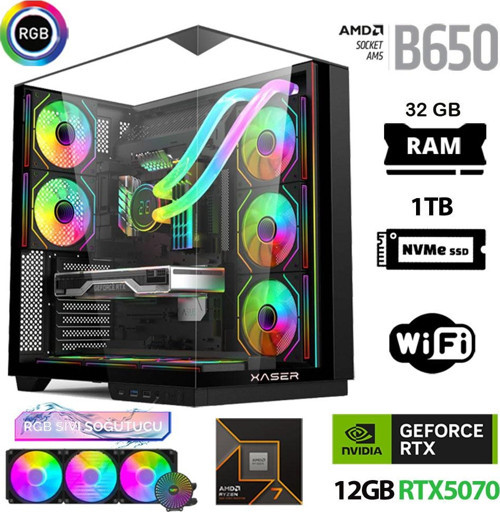 Queen X5 Ryzen 7 7800X3D 32GB Ram 1TB M.2 NVMe SSD 12GB RTX5070 Sıvı Soğutmalı Oyuncu Bilgisayarı