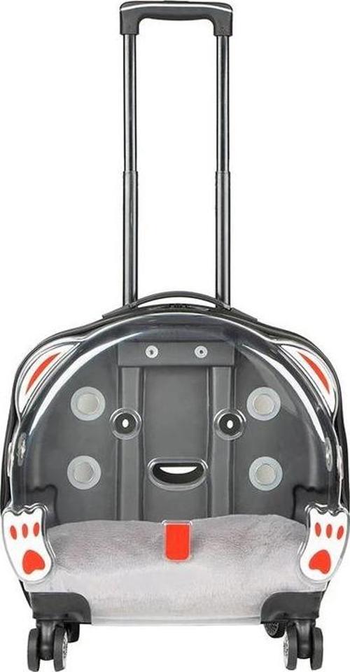 Şeffaf Tekerlekli Kedi Köpek Taşıma Valizi Çekçekli Büyük Model Açık Gri