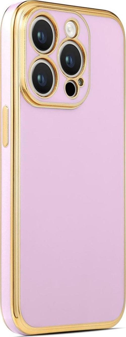 Iphone 14 Pro Max Ile Uyumlu Kılıf Gold Kenar Pastel Renkli Halcyon Z-bark Kapak Lila
