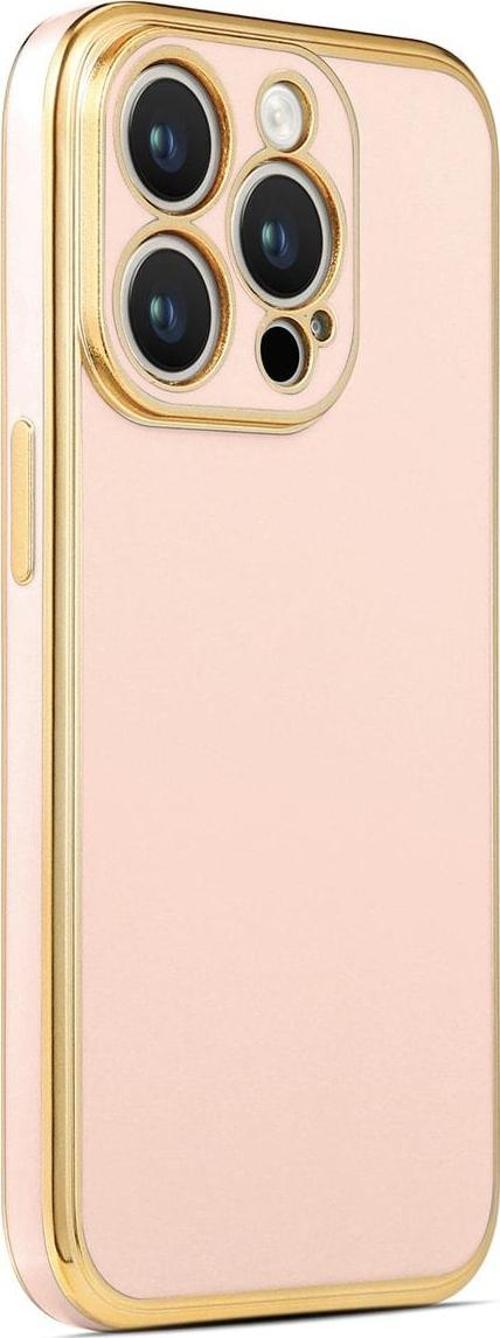 Iphone 14 Pro Max Ile Uyumlu Kılıf Gold Kenar Pastel Renkli Halcyon Z-bark Kapak Rosegold