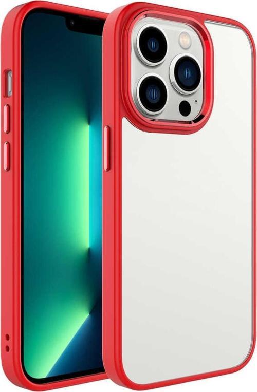 Iphone 14 Pro Max Ile Uyumlu Kılıf Kenarları Renkli Silikon Arkası Şeffaf Krop Kırmızı