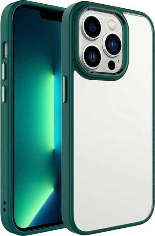 Iphone 14 Pro Max Ile Uyumlu Kılıf Kenarları Renkli Silikon Arkası Şeffaf Krop Koyu Yeşil