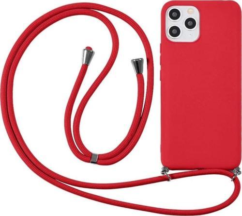 Iphone 14 Ile Uyumlu Ipli Boyun Askılı Silikon Kılıf Kadife Iç Yüzeyli Epiphany Kılıf Kırmızı