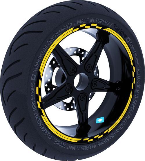 Moto GP Yarış Bayraklı Reflektif Sarı Jant Şeridi Sticker Çınar Extreme 