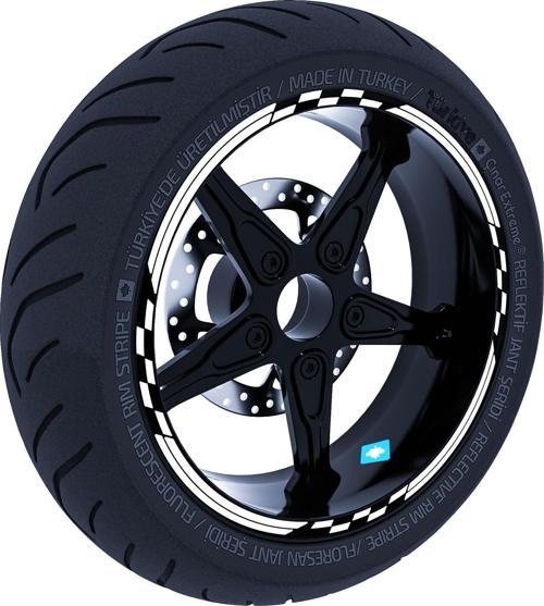 Moto GP Yarış Bayraklı Süt Beyaz Jant Şeridi Sticker Çınar Extreme 
