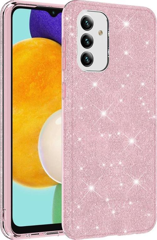 Samsung Galaxy A03 Ile Uyumlu Kılıf Simli Parlak Çift Katmanlı Shining Silikon Pembe