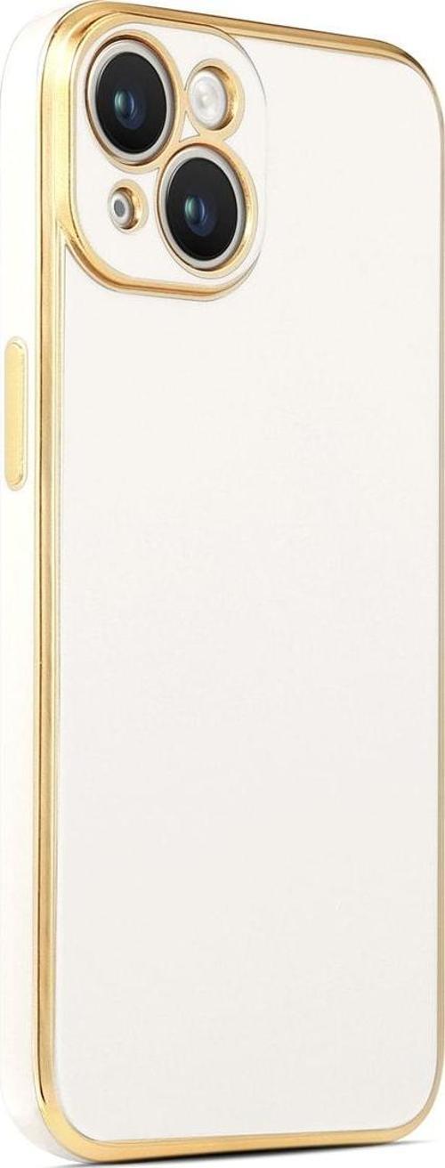 Iphone 14 Ile Uyumlu Kılıf Gold Kenar Pastel Renkli Halcyon Z-bark Kapak Beyaz