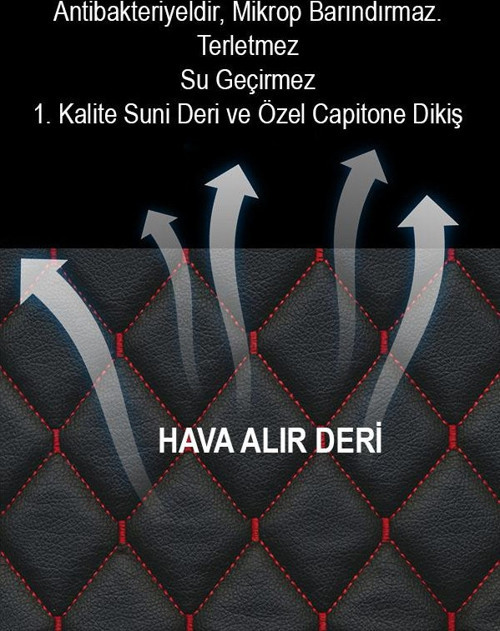 Renault Fluence İle Uyumlu 2Li Deri Kaplama Koltuk Minderi Siyah Kırmızı