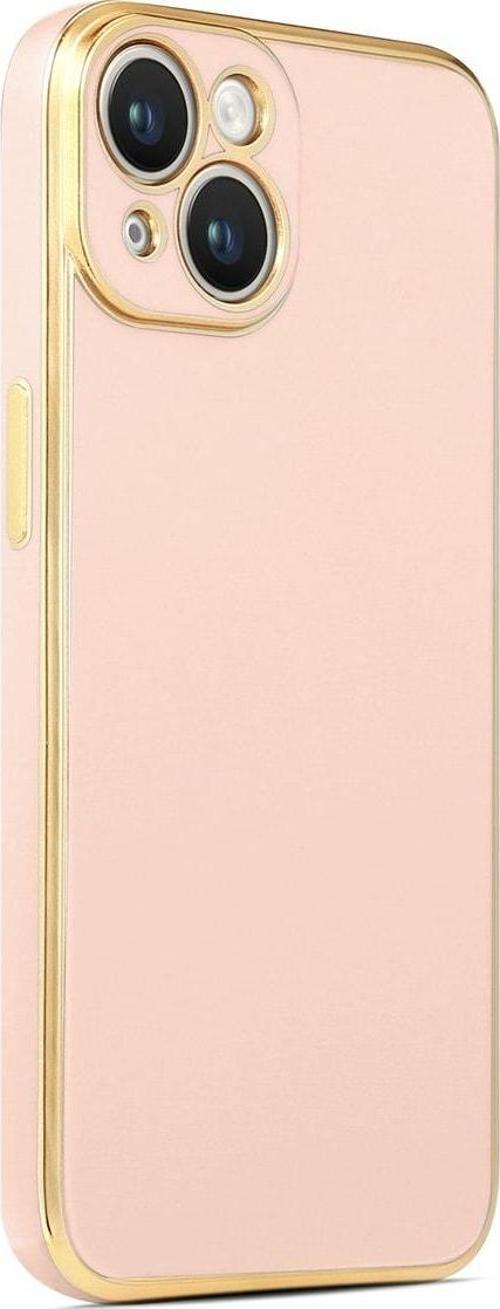 Iphone 14 Ile Uyumlu Kılıf Gold Kenar Pastel Renkli Halcyon Z-bark Kapak Rosegold