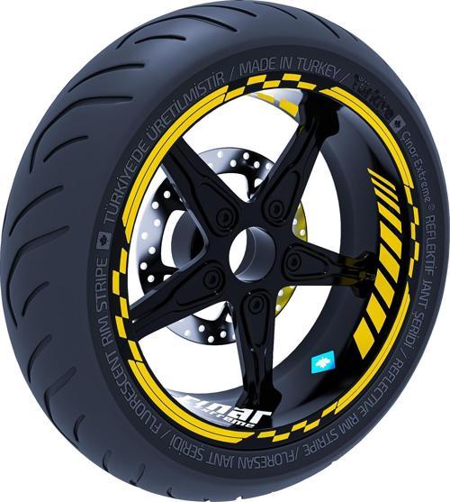 Reflektif Koyu Sarı Moto GP İç Dış Jant Şeridi Takım Sticker Çınar Extreme 