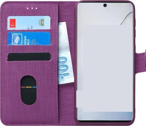 Samsung Galaxy A34 Ile Uyumlu Kılıf Stand Olan Kartvizitli Ve Para Gözlü Kumaş Desen Cüzdan Kılıf