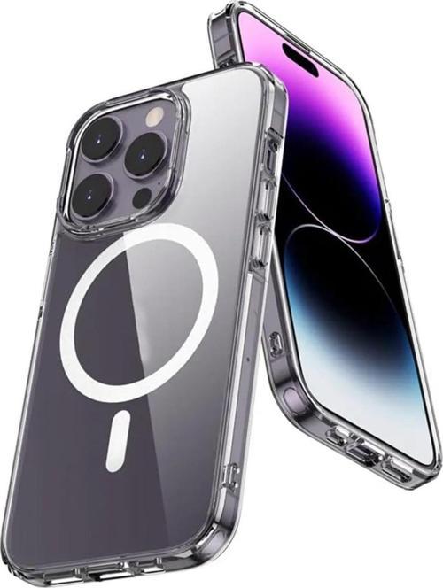 iPhone 15 ile uyumlu Kılıf Tacsafe Wireless Halka Magnetik Attractive Kapak Şeffaf