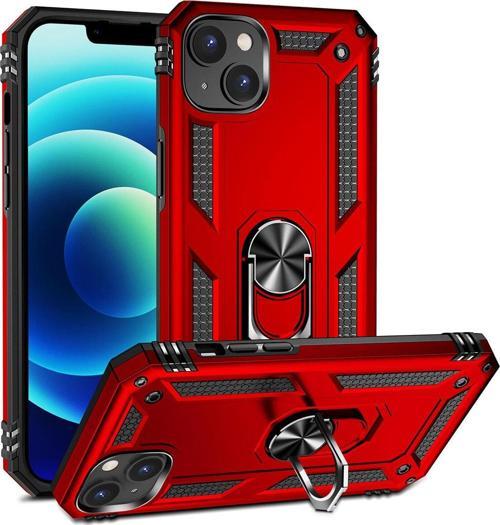 iPhone 15 ile Uyumlu Kılıf Z-vega Shockproof Standlı Yüzük Tutuculu Mega Case Kapak Kırmızı