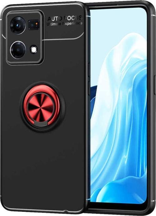 Oppo Reno 7 4g Ile Uyumlu Kılıf Ravel Yüzük Tutuculu Standlı Silikon Siyah-kırmızı
