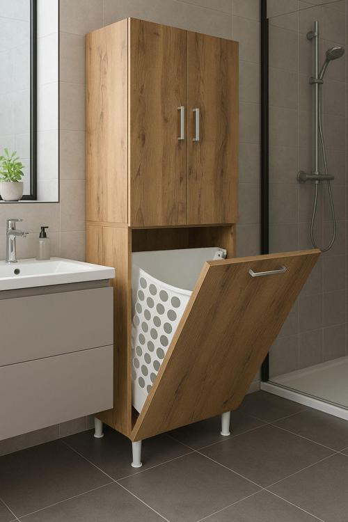 Home Çok Amaçlı Kirli Çamaşır Sepetli Banyo-Mutfak-Erzak Dolabı Atlantik Çam