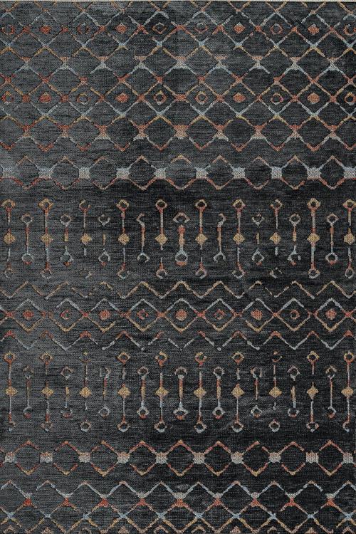 Siyah Geometrik Etnik Modern Desenli Pamuk Makinada Yıkanabilir Hav Toz Vermez Leke Tutmayan Kaymaz Taban Dijital Makine Baskı Salon Yolluk Mutfak Halı