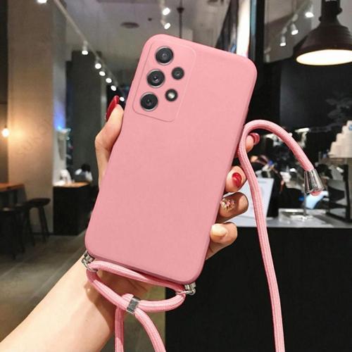 Poco M4 Pro Ile Uyumlu Ipli Boyun Askılı Silikon Kılıf Kadife Iç Yüzeyli Epiphany Kılıf Pembe