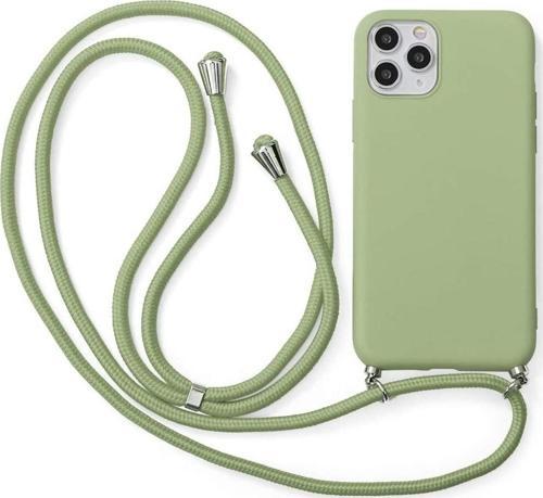 Iphone 14 Plus Ile Uyumlu Ipli Boyun Askılı Silikon Kılıf Kadife Iç Yüzeyli Epiphany Kılıf Yeşil