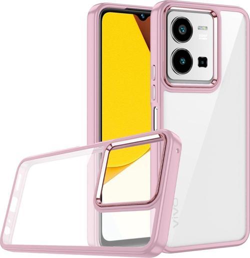 Vivo Y16 Ile Uyumlu Kılıf Kontrast Renk Tasarımlı Cynosure Kapak Rose Gold