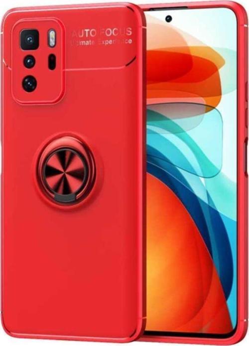 Poco X3 Gt Uyumlu Kılıf Yüzük Tutuculu Mıktanıslı,standlı Novel Silikon Siyah-kırmızı