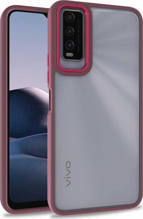 Vivo Y20s Ile Uyumlu Kılıf Kontrast Renk Tasarımlı Cynosure Kapak Kırmızı