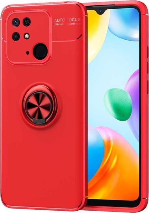 Xiaomi Redmi 10c Ile Uyumlu Kılıf Ravel Yüzük Tutuculu Standlı Silikon Kırmızı