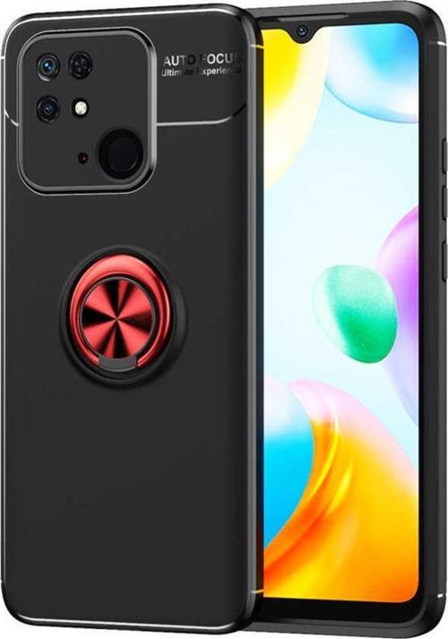 Xiaomi Redmi 10c Ile Uyumlu Kılıf Ravel Yüzük Tutuculu Standlı Silikon Siyah-kırmızı Uyumlu