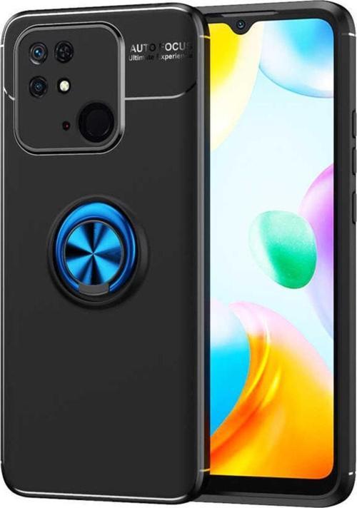 Xiaomi Redmi 10c Ile Uyumlu Kılıf Ravel Yüzük Tutuculu Standlı Silikon Siyah-mavi