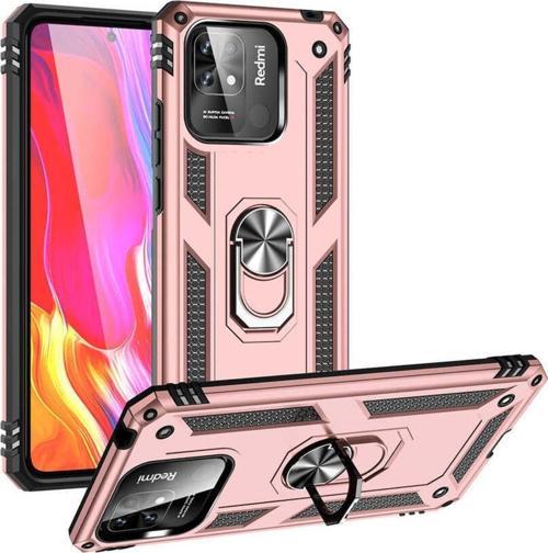 Xiaomi Redmi 10c Ile Uyumlu Kılıf Shockproof Standlı Yüzük Tutuculu Mega Case Rosegold