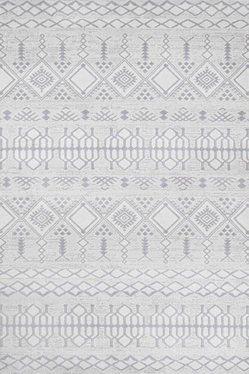 Gri Geometrik Etnik Modern Desenli Pamuk Makinada Yıkanabilir Hav Toz Vermez Leke Tutmayan Kaymaz Taban Dijital Makine Baskı Salon Yolluk Mutfak Halı