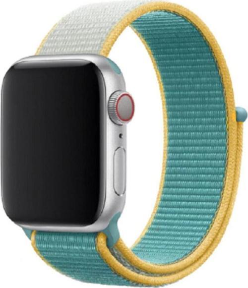 Apple Watch 42-44 mm Bilekli  Sarı Savi Fabric Kumaş Kayış Kordon