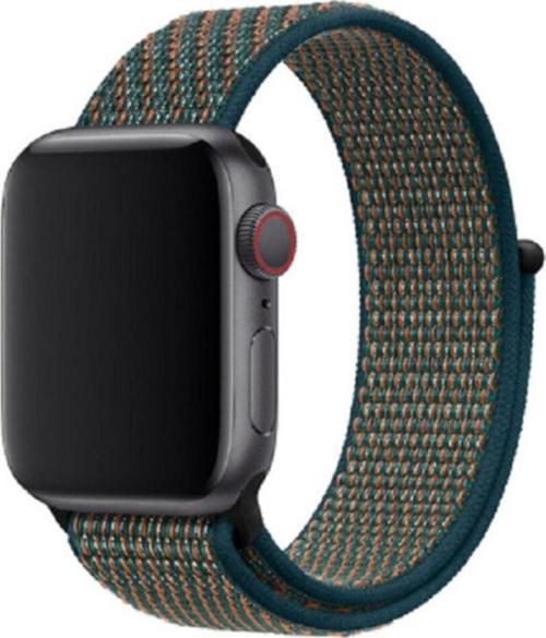 Apple Watch 42-44mm Bilekli Kumaş Kayış Kordon Turuncu-yeşil Fabric K15