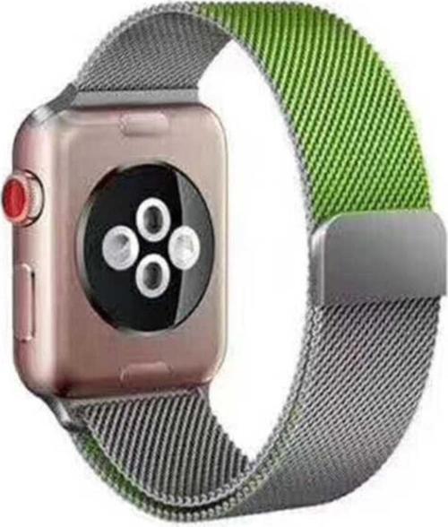 Apple Watch 42-44mm Çift Renk Desenli Şık Metal Kordon Gümüş-yeşil