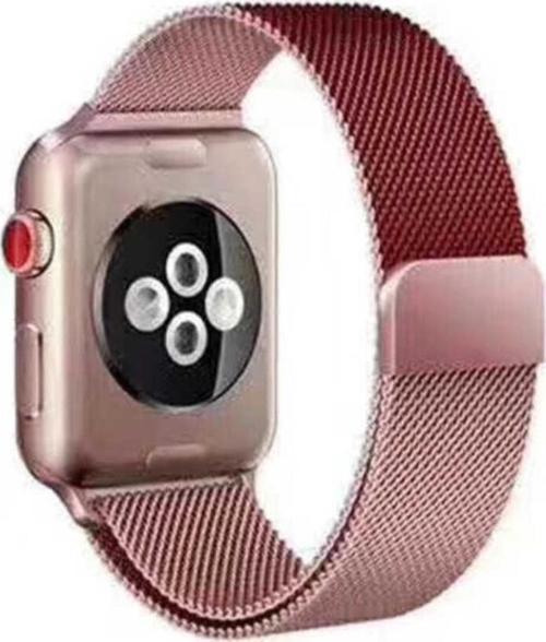 Apple Watch 42-44mm Çift Renk Desenli Şık Metal Kordon Rosegold-kırmızı