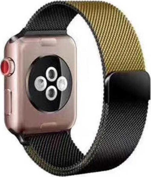 Apple Watch 42-44mm Çift Renk Desenli Şık Metal Kordon Siyah-gold