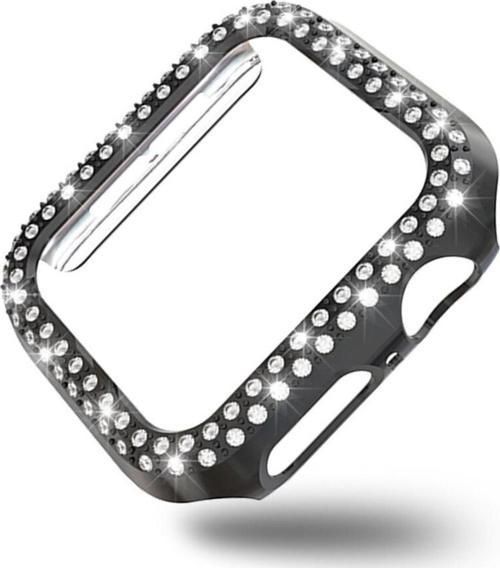 Apple Watch 5 38mm Uyumlu Sert Çerçeve Diamond Kapak Apple Watch 5 38 Koruyucu Kılıf Siyah