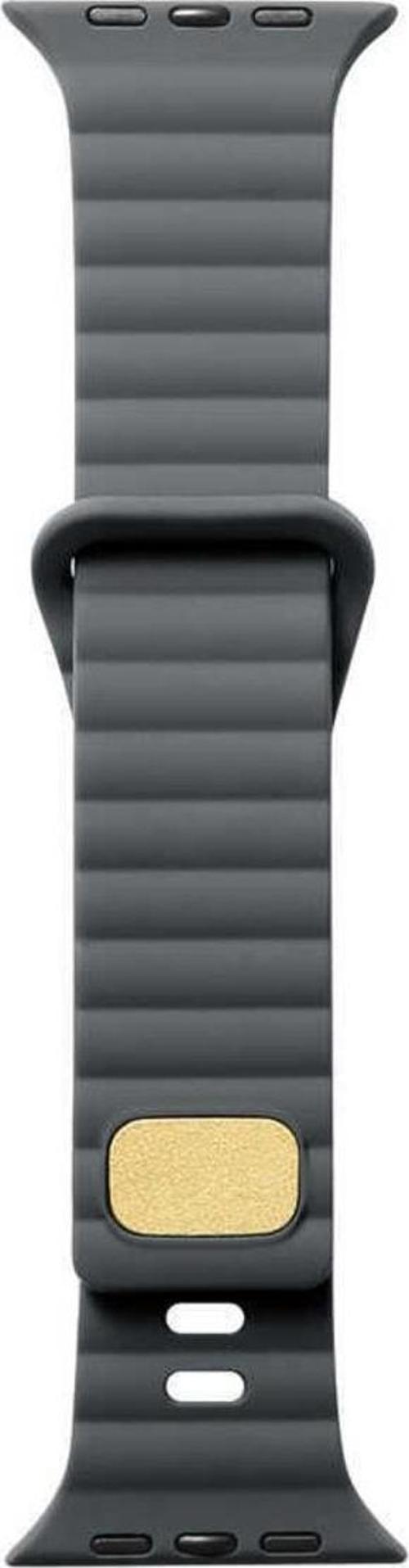 Apple Watch 5 Ile Uyumlu Metal Toka Tasarımlı 42-44mm Strip Kabartmalı Kordon Gri