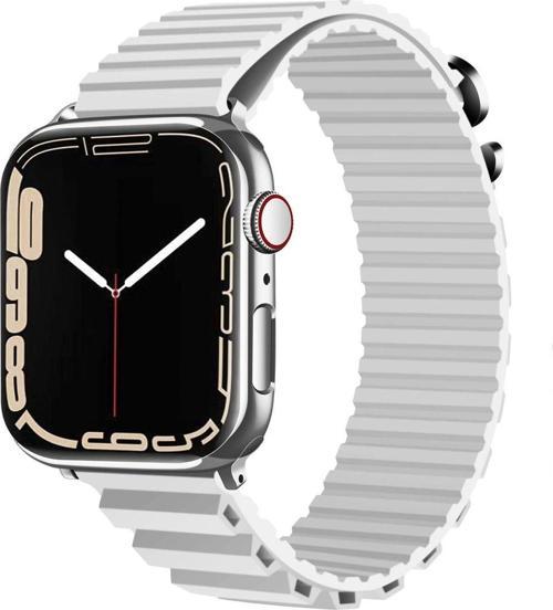 Apple Watch 6 Ile Uyumlu Kordon 42-44mm Parçalı Çizgili Tasarım Denouement Kayış Beyaz