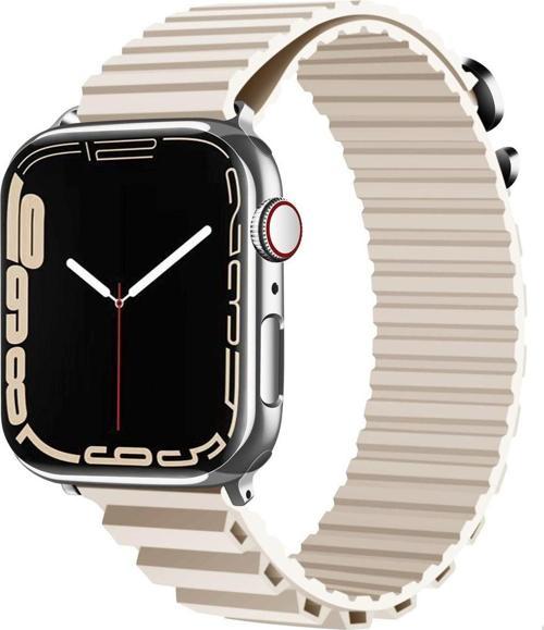 Apple Watch 6 Ile Uyumlu Kordon 42-44mm Parçalı Çizgili Tasarım Denouement Kayış Krem