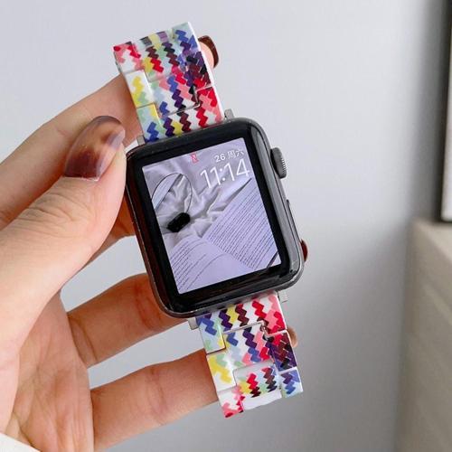 Apple Watch 6 Ile Uyumlu Metal Toka Tasarımlı 38-40mm Double Color Desenli Kordon Rainbow