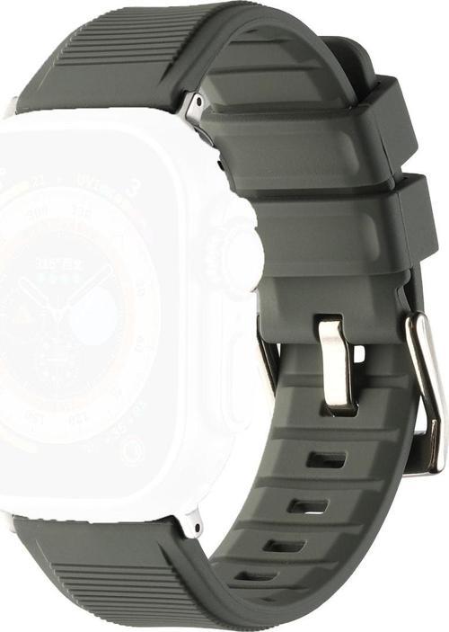 Apple Watch Ultra Ile Uyumlu 49mm Kauçuk Spor Esnek Kayış Metal Tokalı Glamour Blackish Green