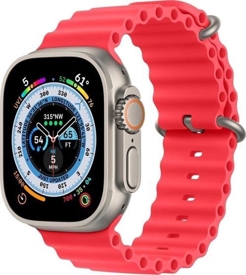 Apple Watch 6 Ile Uyumlu Okyanus Quintessential 38-40mm Kabartmalı Metal Tokalı Kordon Kırmızı
