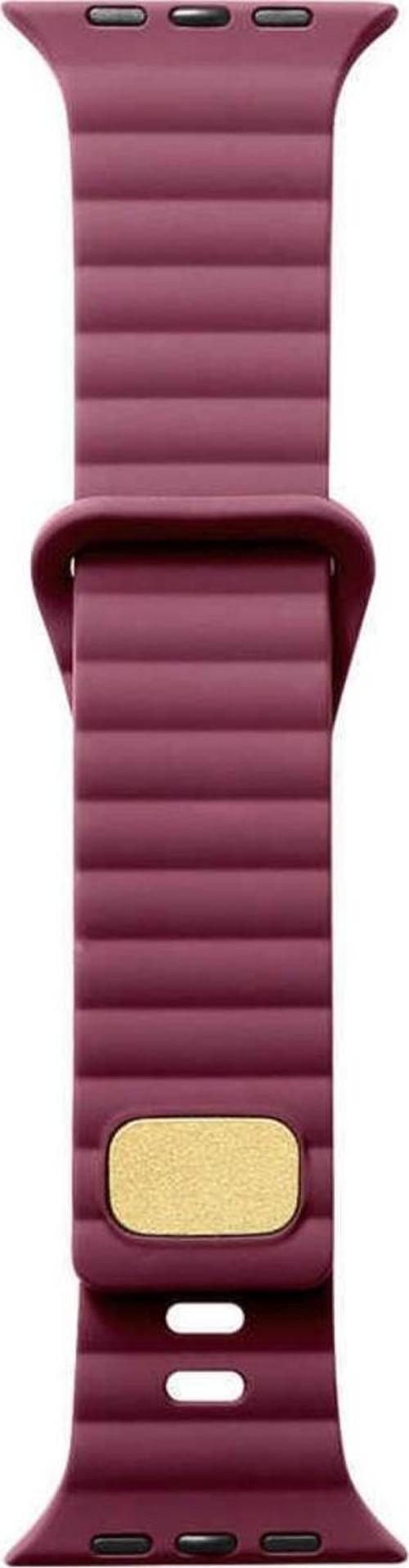 Apple Watch Ultra Ile Uyumlu Metal Toka Tasarımlı 49mm Strip Kabartmalı Kordon Mürdüm