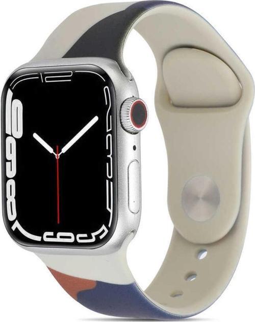 Apple Watch 7 45mm Ile Uyumlu Foden Renkli Desenli Kordon Blue Ink